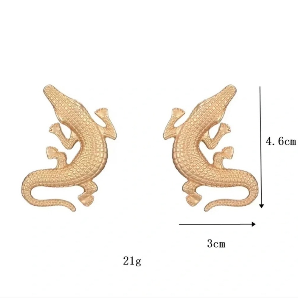 Alligator Gold Textured Statement Earrings - Picture 7 of 15